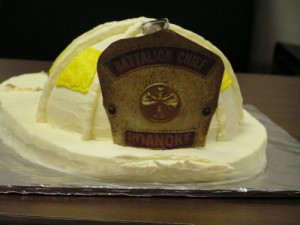 Retirement Dinner: the cake is a replica of Billy's helmet